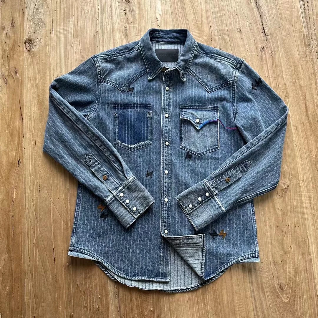 

Мужская куртка NBHHD в американском ретро-стиле из денима, приталенная, с длинным рукавом, в полоску, из прочной ткани, для повседневной носки