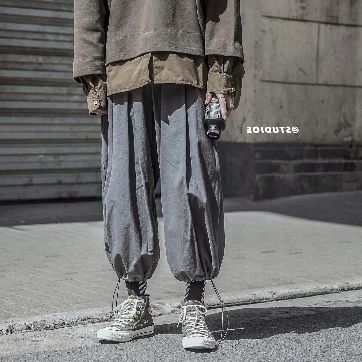 Ankle-tied Pants Men Drawstring Cuff Bloomers Korean Fashion Harem Pants Male Loose Joggers Handsome Youth Y2K S-5XL Streetwear