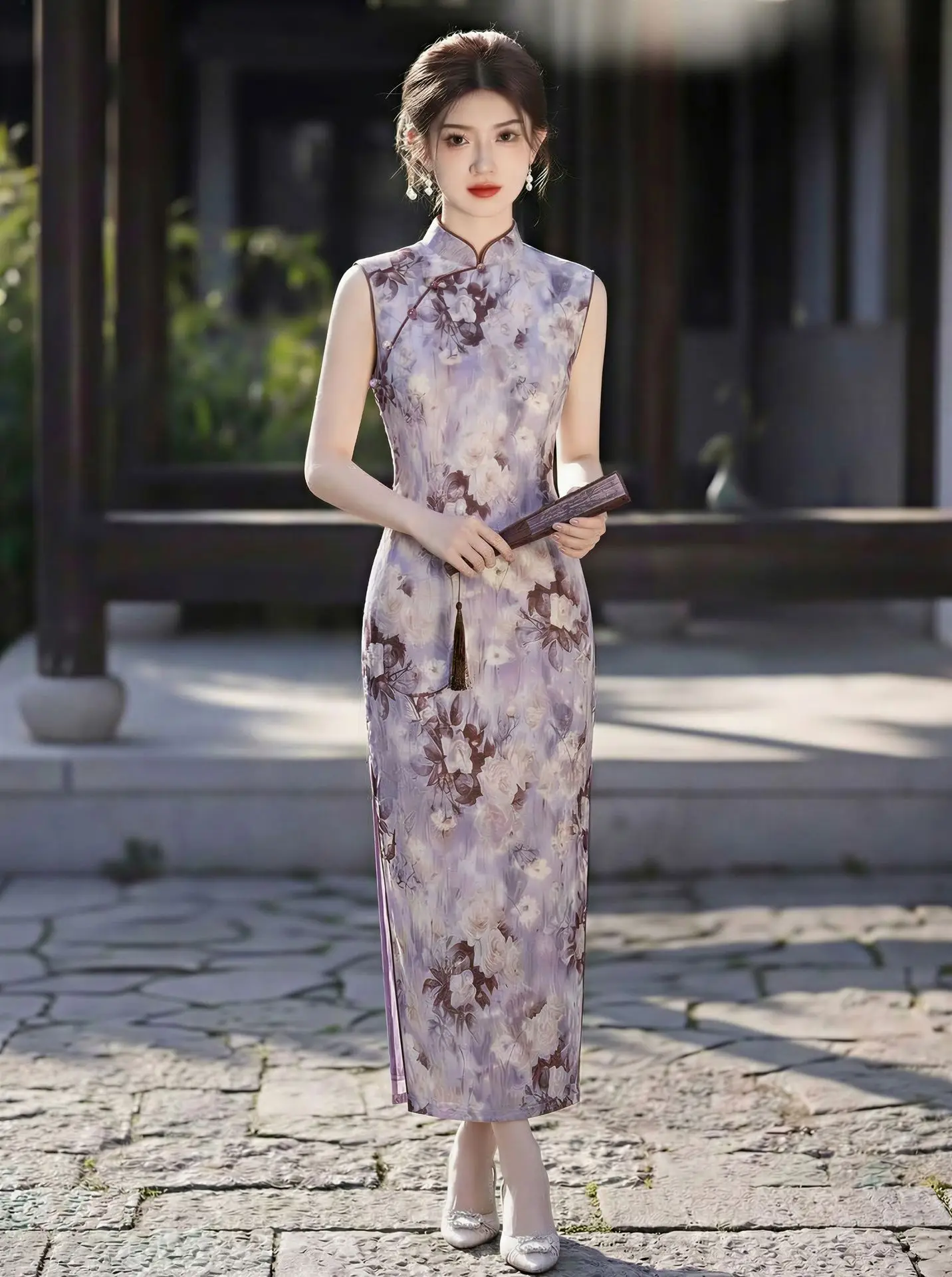 vetements-pour-femmes-style-ethnique-decontracte-et-elegant-streetwear-imprime-rose-violet-cheongsam-sexy-sans-manches-qipao