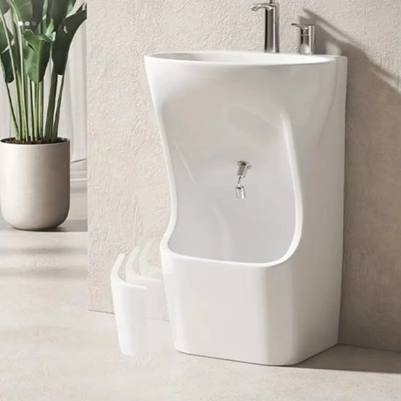 Modern Middle East Ceramic Pedestal Sink with Drainer And Granite Top for Hotel Bathrooms - Face Hand Muslim Foot Washing