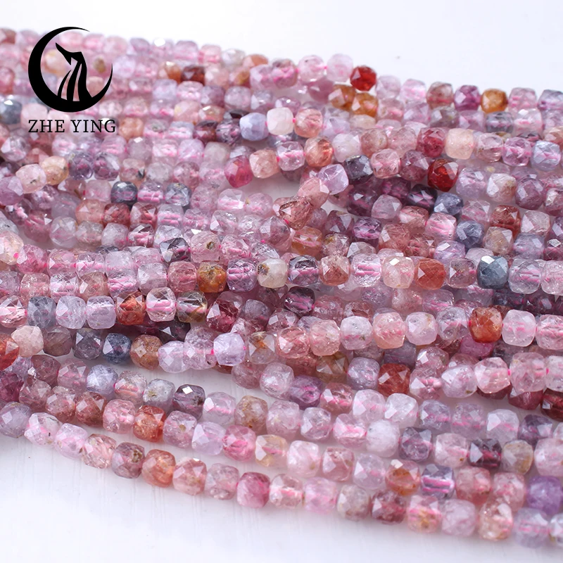 

4mm Square Natural Colorful Spinel Faceted Stone Beads Moonstone Cube Loose Spacer Beads for DIY Bracelets Necklace Accessories