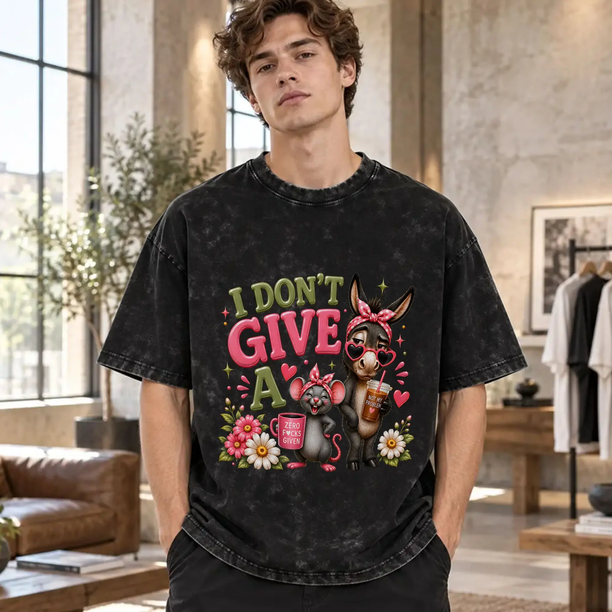 I Don't Give a Rats Ass Mouse Donkey Funny T Shirt Beach  Y2K Classic T Shirts Casual Harajuku Tee Shirt Short Sleeve Design