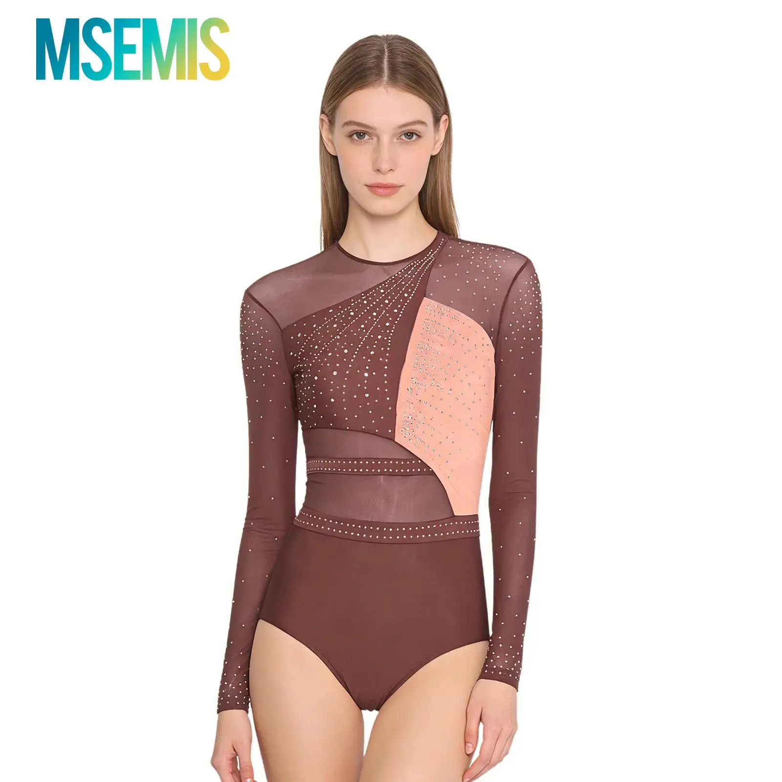 

Женский блестящий боди из сетчатой ткани с стразами для балета, танцев, выступлений, гимнастики и фигурного катания