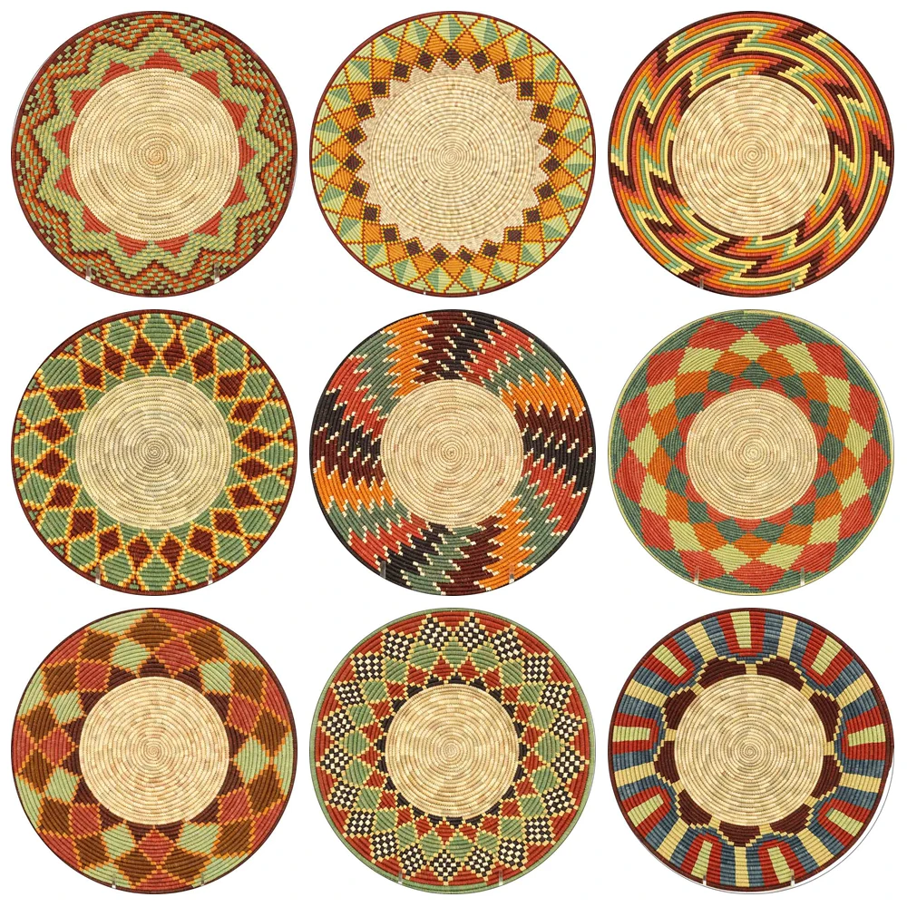 

Traditional Ethiopian Floral Pattern Circle Background Africa Colorful Basket Mexican Party Cultural Round Cover Decor Backdrop