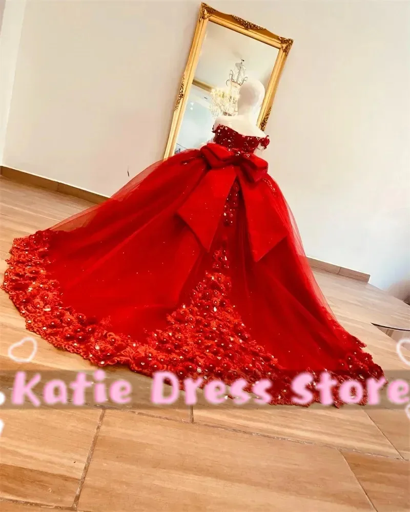 Sparkling Flower Girl Dress For Wedding Lace Applique Tulle Puffy Kids Birthday Party First Communion Ball Gowns Customized