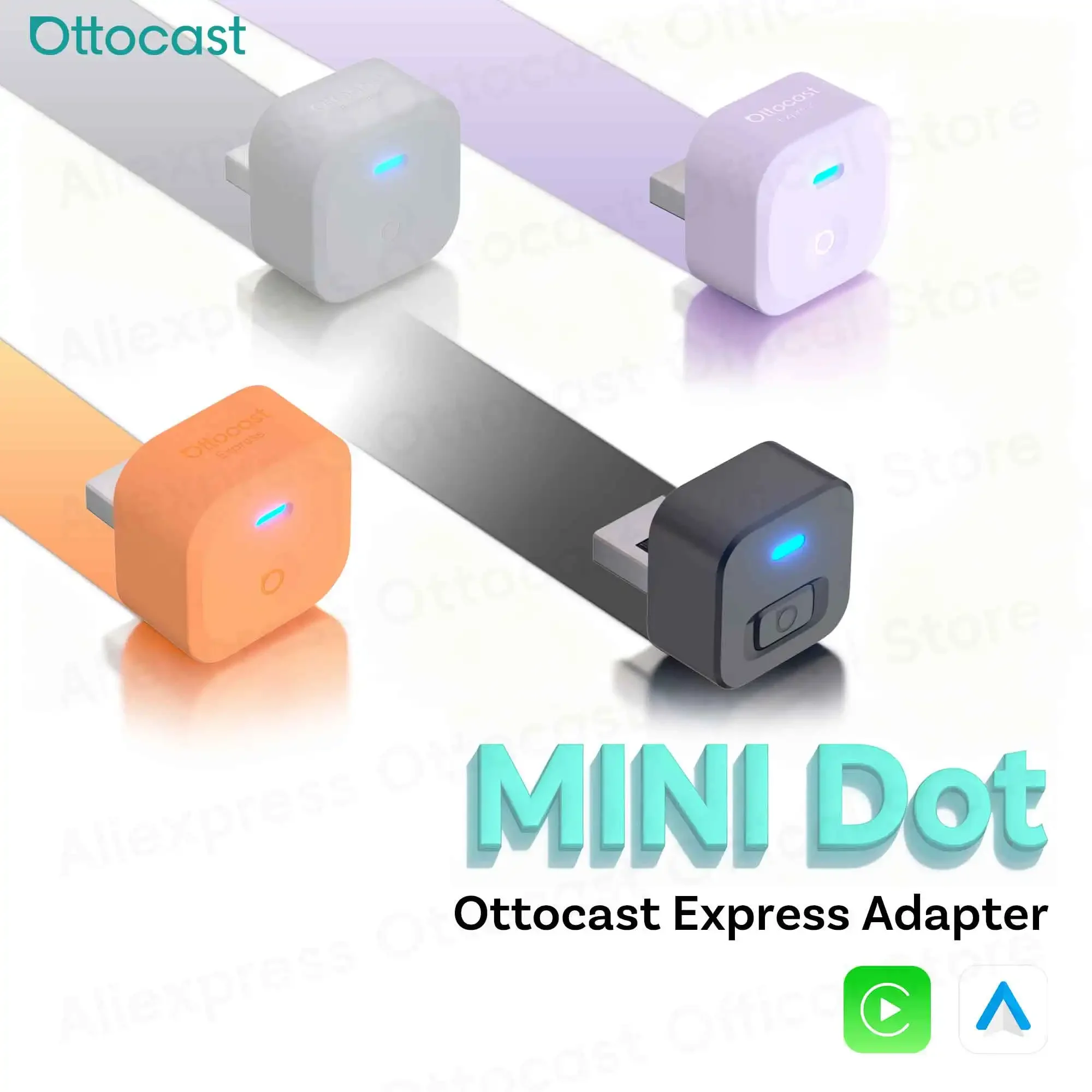 OTTOCAST Cube USB Dongle Mini Dot Wireless Android Auto CarPlay Adapter Car Accessories Smart Button for iPhone Android Phone