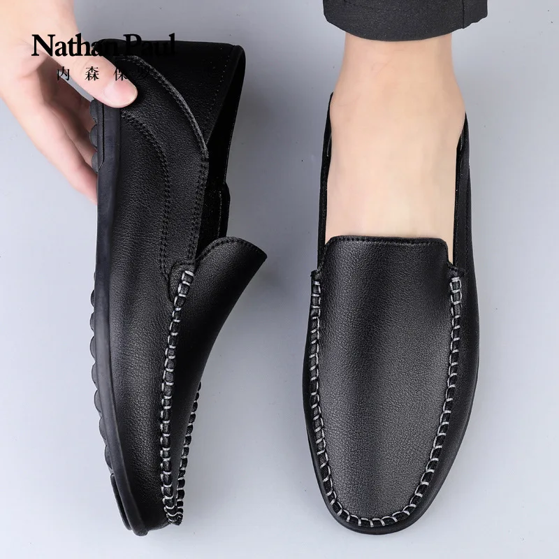 Men shoes 2024 summer new casual leather men shoes flat soft lightweight leather shoes driving shoes men\'s casual shoes