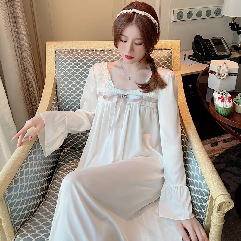 Spring and Summer New Women\'s Nightdress Loungewear Ice Silk Nightdress Women\'s Casual Nightwear Nightdress Loungewear