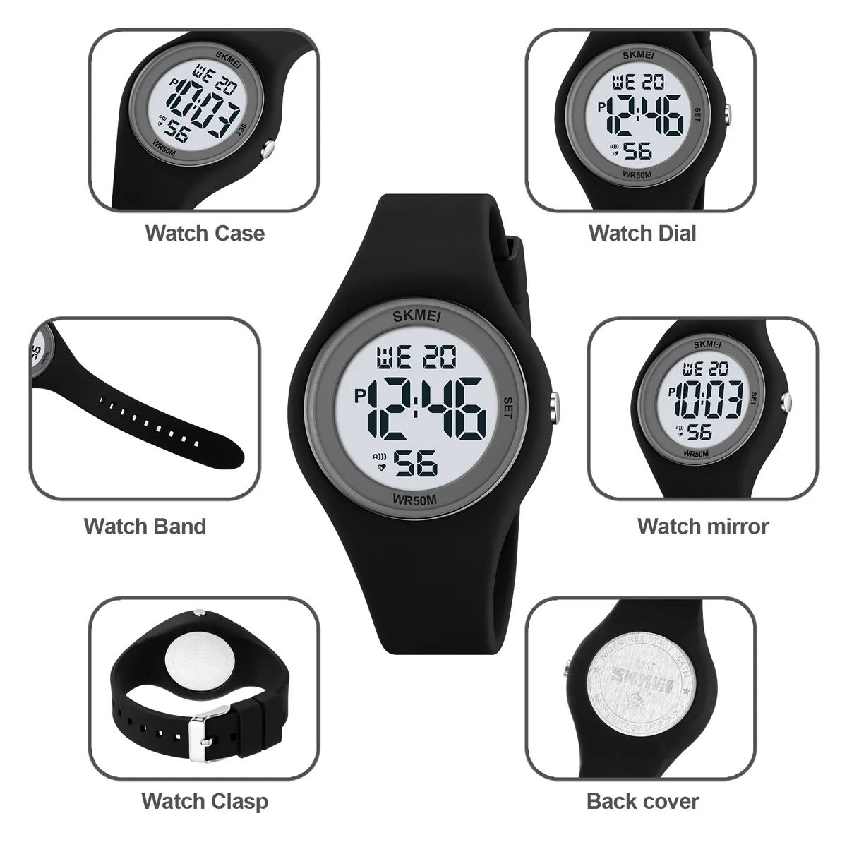 SKMEI Youth Outdoor Digital Countdown Sports Watch For Men Women Student 5Bar Waterproof Stopwatch Wristwatch Alarm Reloj Hombre