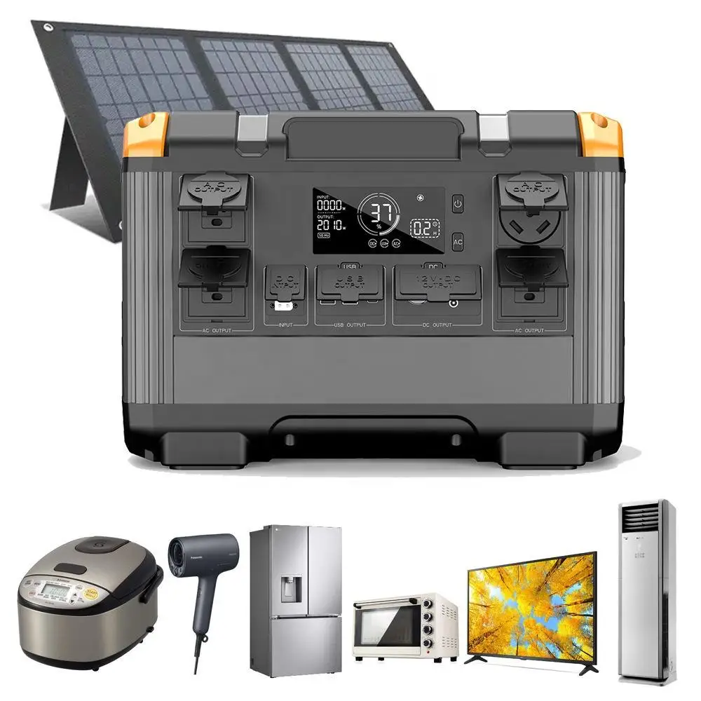 

Emergency Solar Generator Portable Station Pure Sine Wave MPPT Controller LiFePO4 Battery 2000W/2400W Solar Panel Remote Control