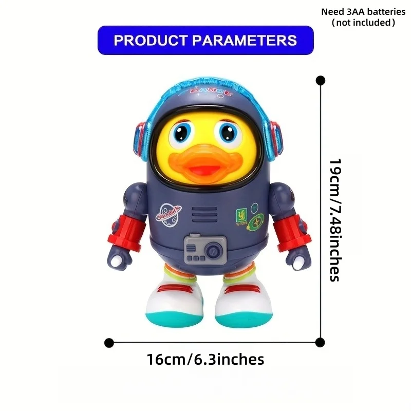 Space Dancing Duck Toy for Kids - Electronic Walking Dancing Robot Duck with Colorful Flashing Lights, Cool Music, Blinking Eyes