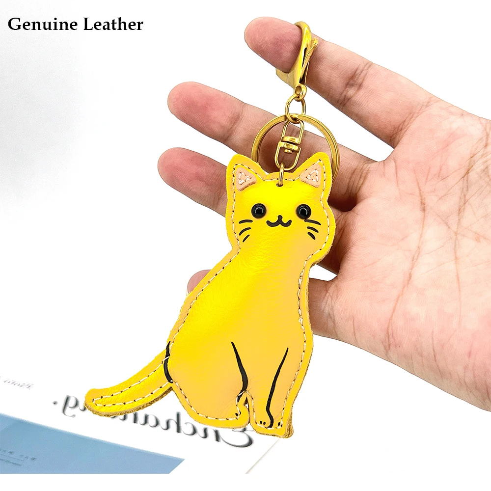 Cowhide Kitten Handbag Charm Top Layer Genuine Leather Cat Charm Bag Pendant Keychain Cute for Women Purse Pendant Accessory