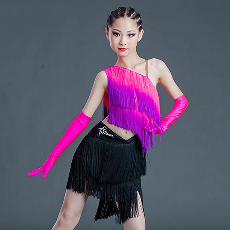 2024 New Latin dance competition costume girls fringe dress short style Kids Latin dress samba Umba ChaCha dancing wear