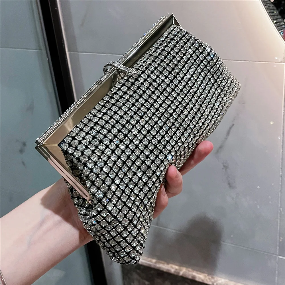 Women Full Rhinestone Clutch Bag American Luxury Design Shining Banquet Bags High Street Colorful Texture Female Clip Handbags