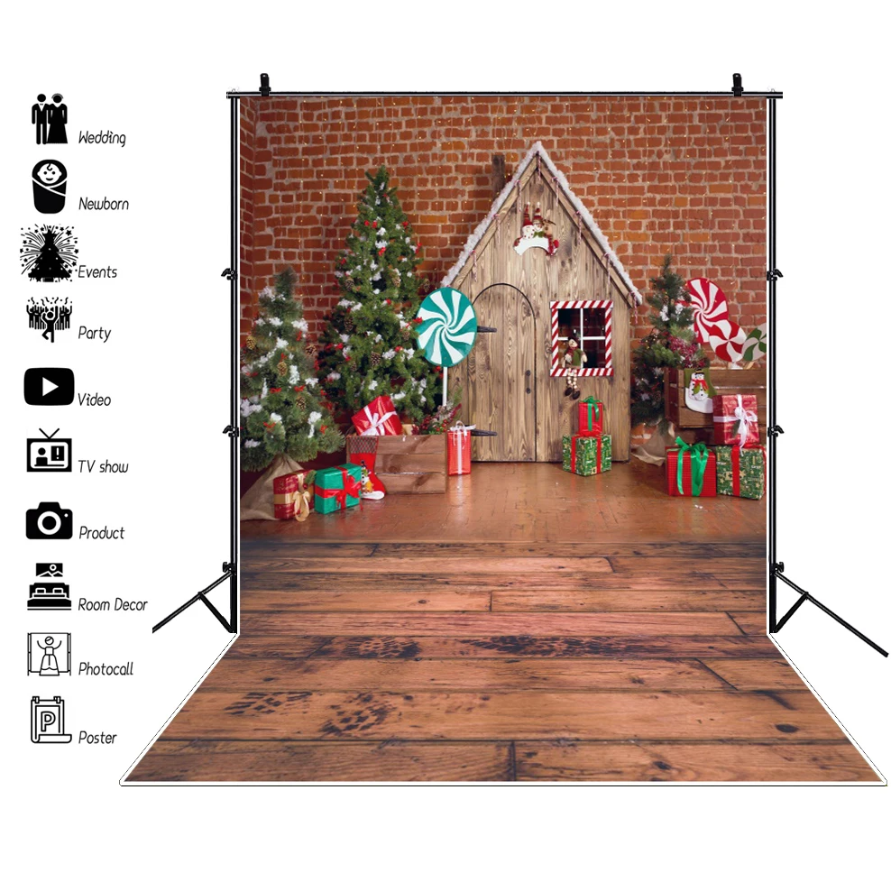 Laeacco Christmas Trees Fireplace Light Wooden Boards Trojan Candle Photography Backdrops Photo Backgrounds For Photo Studio