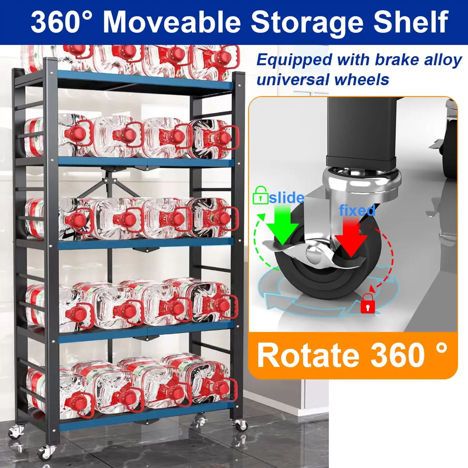 Unidad de estante de almacenamiento plegable de metal de 5 niveles, 15,35 pulgadas de ancho x 15,35 pulgadas de profundidad x 62,20 pulgadas de alto, capacidad para hasta 397 lb, peso de carga máxima, color negro