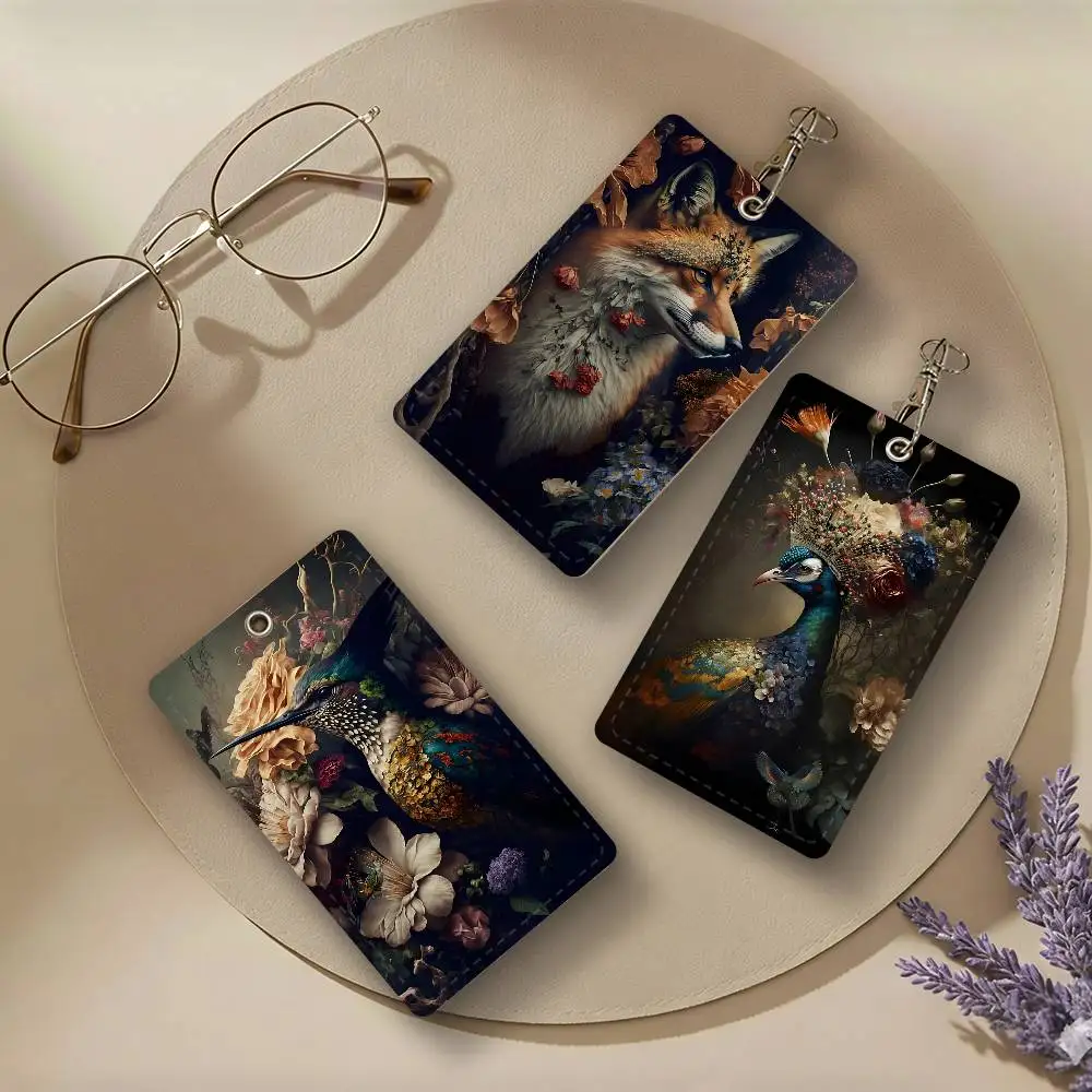 Flower Fantasy Animal PU Leather Card Holders Anti-lost Protective Cover Cases Cards