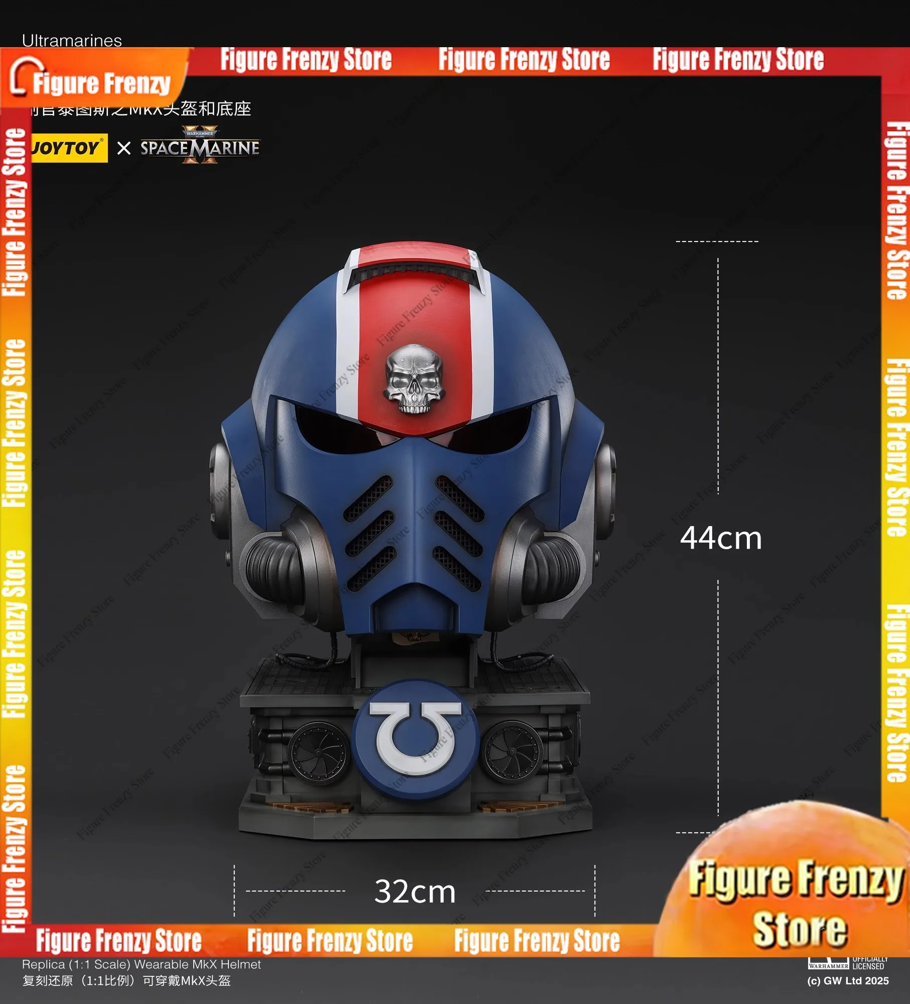 

Spot SaleJOYTOY Warhammer 40K 1/1 Ultramarines Lieutenant Titus' MKX Helmet & Display Stand Action Figure Mol Wearable Helmetin