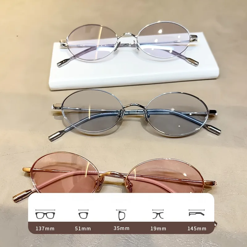 Myopia Glasses Female 2420 Small Frame Artistic Retro Height Number Elliptical Frame Pure Titanium Frame All Titanium Glasses