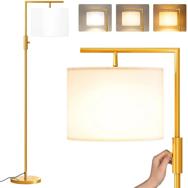 

Iron Modern Standing Lamp, Gold Floor Lamp for Living Room, with Rotary Switch, Hanging Shade and 3 Color Temperatures