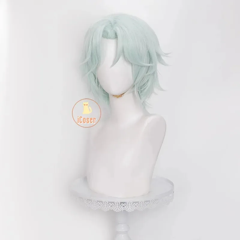 

asdh8@Genshin Impact Ifa Cosplay Wig Light Blue Green Short Hair Tlalocan Flower-Feather Clan Natlan Halloween Party for Women M