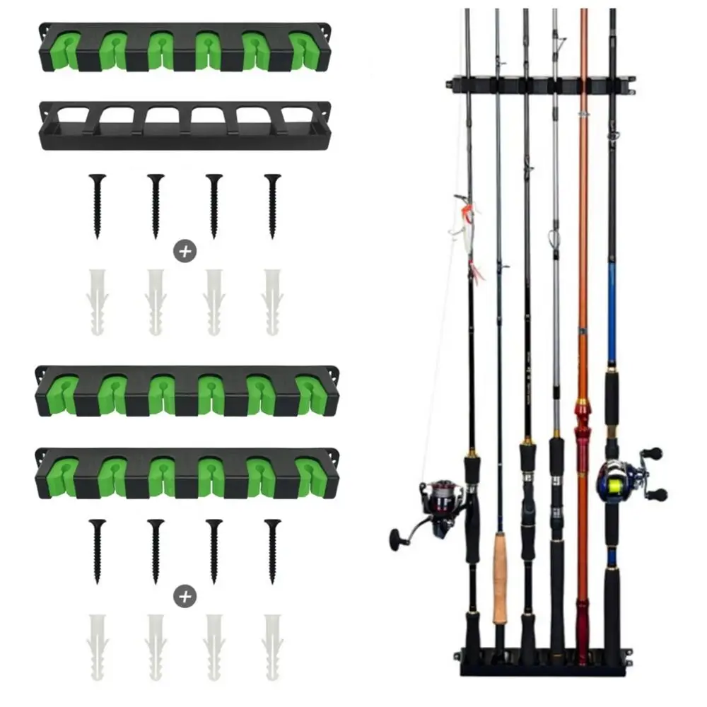 

6 Hole Fishing Rod Holders Wall Mount Adjustable Height Fishing Rod Display Stand Vertical/Horizontal Save Space