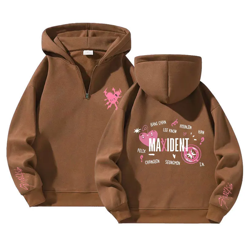 Hot Discount Stray Kids Maxident Hooded Fleece Sweater Women Men Spring And Autumn Casual Kpop Long Sleeves Zipper Hooded