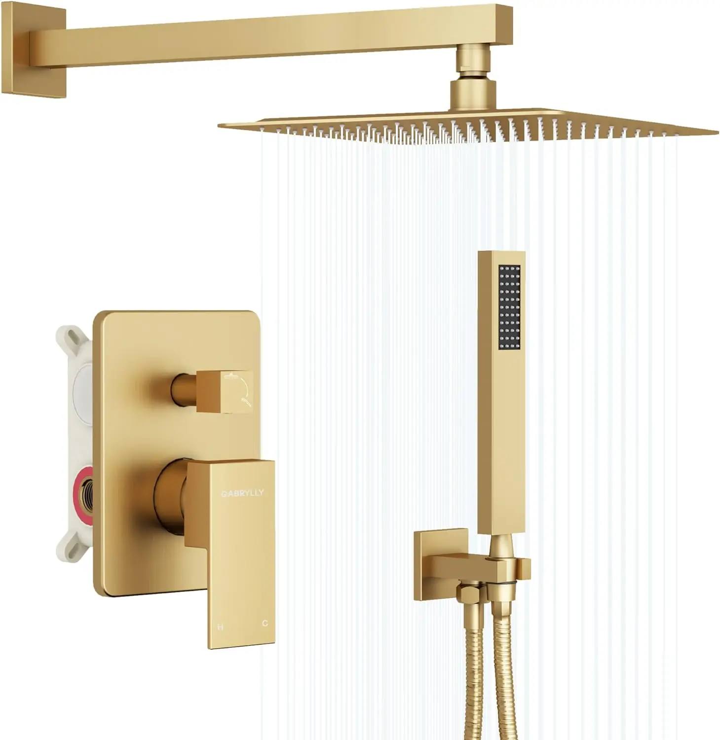 

Handheld Spray Combo, Modern Bathroom Shower Fixtures, Complete Shower Faucet Set with Valve and Diverter, Brushed Gold