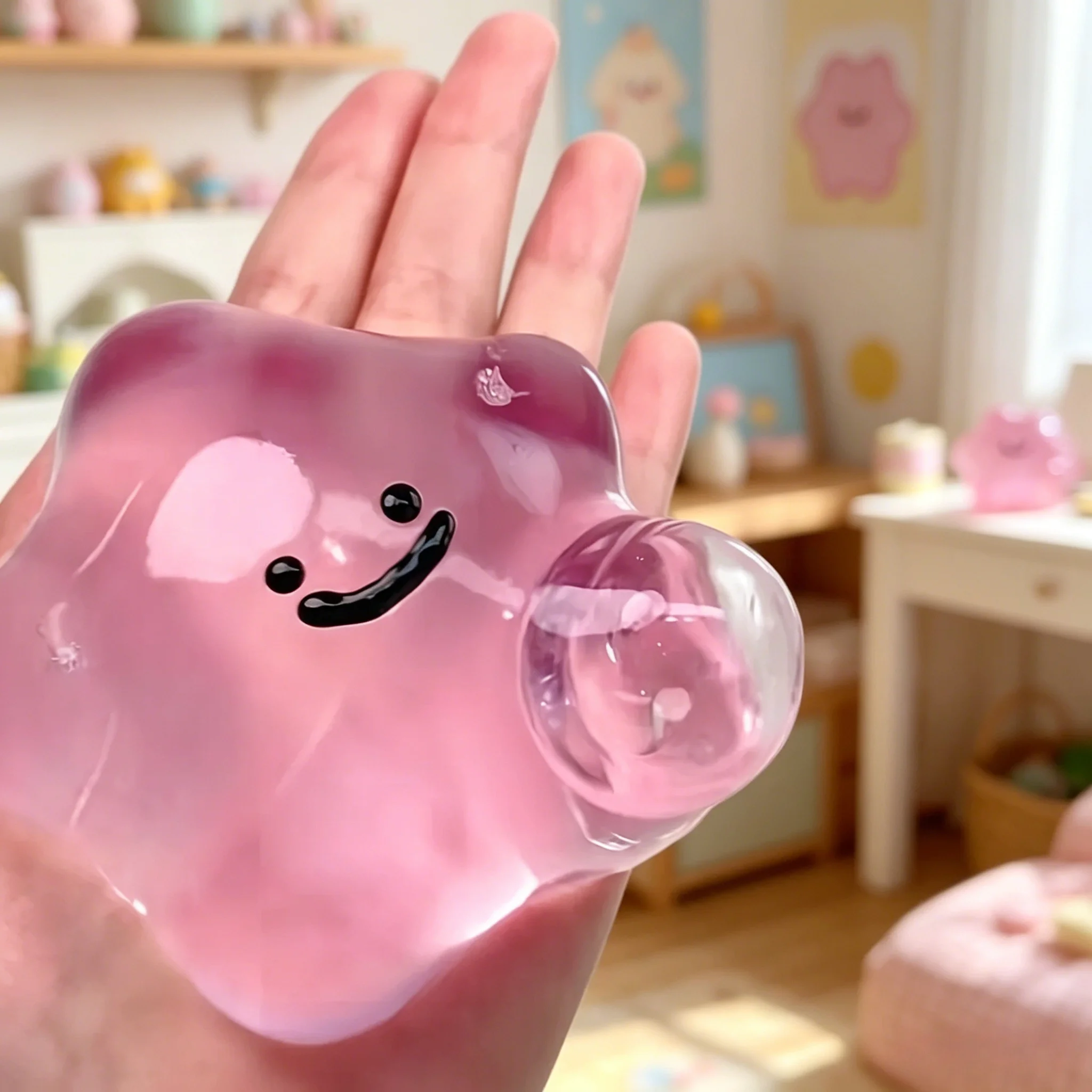 Cute Sticky Hand Squishy Fidget Toy Super Soft TPU Stretchy Plaything with Sweet Face Design Stress Emotion Relief Sensory Toy