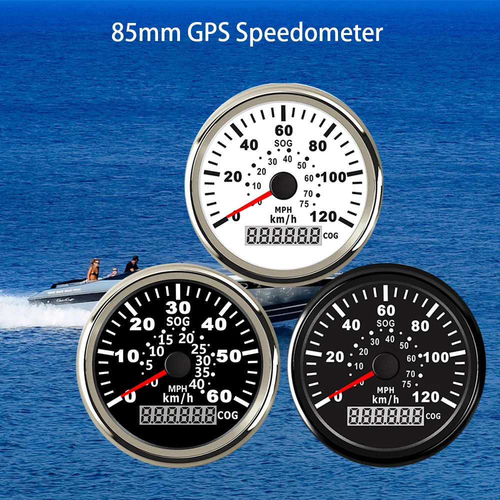 

RHAXEL Universal 85mm (3-3/8'') 0-60km/h 120KM/H GPS Speedometer for Boat Yacht Vessels with Red Backlight(Customized) 12V 24V