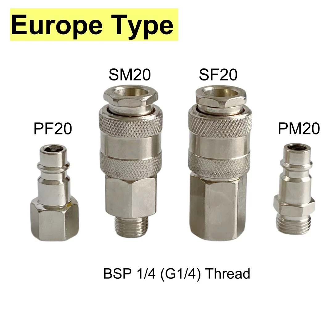 Padrão da ue sf20 pf20 sm20 pm20 europa tipo pneumático conector de acoplador de encaixe rápido com bsp1/4 g1/4 dn8 para compressor de ar