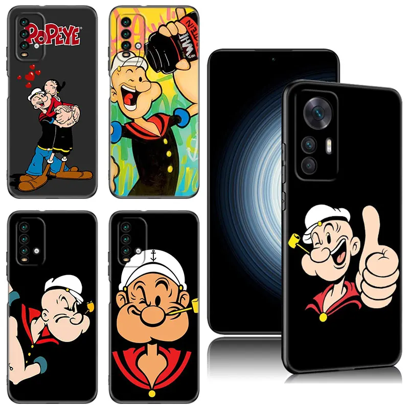 Disney Popeye The Sailor Black Silicone Phone Case For Xiaomi Redmi 9 9A 10A 9C 10C 12C 13C 5G 9T 10 Prime A1 A2 Plus