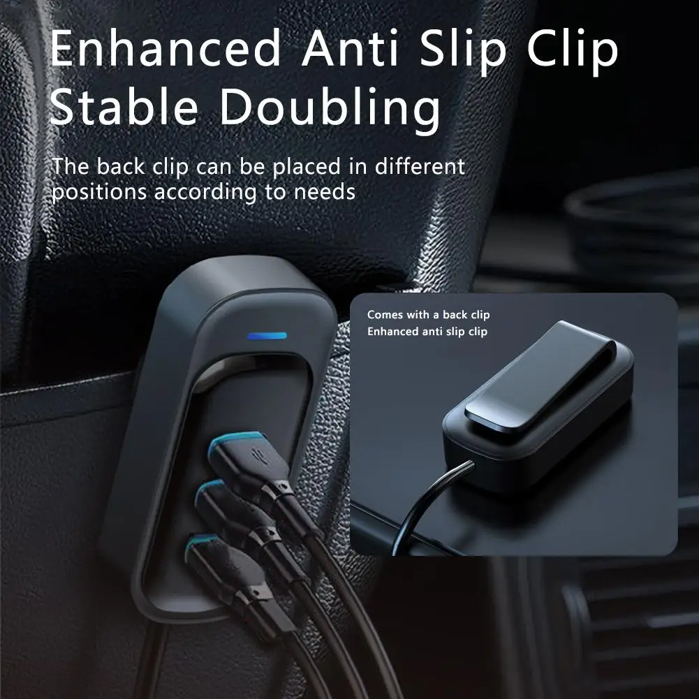 

6-Ports USB Type-C Front And Rear Extension Car Charger With RGB Light PD Fast Charging Power Adapter 6 in 1 Back Row with Clips
