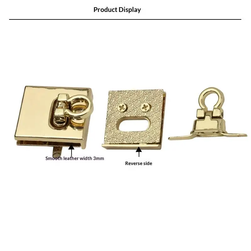 Quadratischer Drehverschluss für Handtaschen, Umhängetaschen, Geldbörsen, Etuis, Metall-Reißverschlüsse, verschleißfest – Detail 3