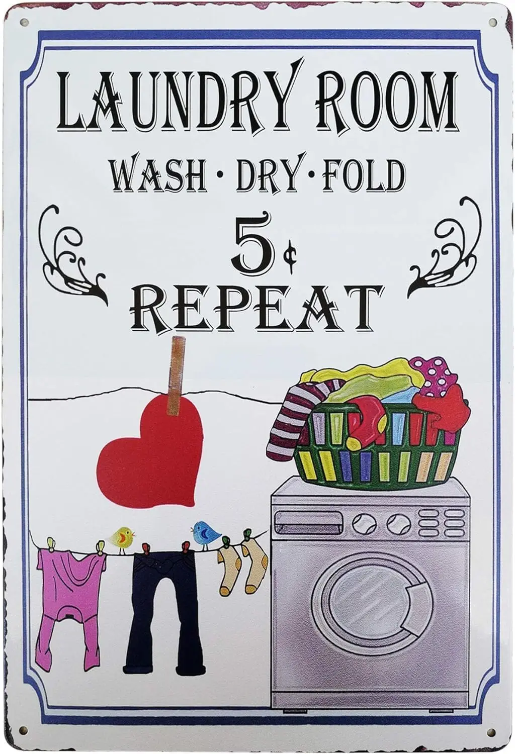 Colorful Wash Dry Fold Repeat Laundry Room Sign Metal Sign Wall Art Home Bathroom Wash Room Signs Country Home Decor Metal  sign