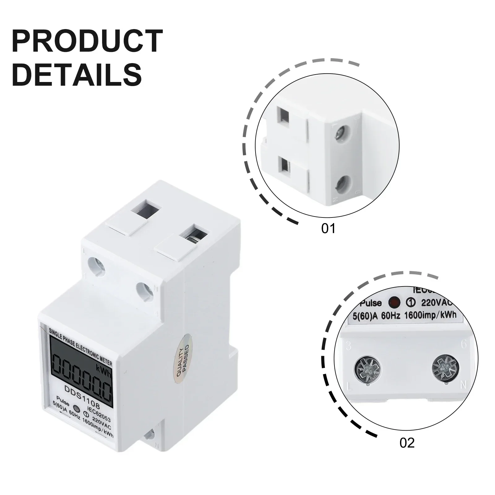 1pc 50A 60A DDS1108 LCD Digital Display Single Phase Energy Meter With Backlight Household Hand Power Tool Accessories