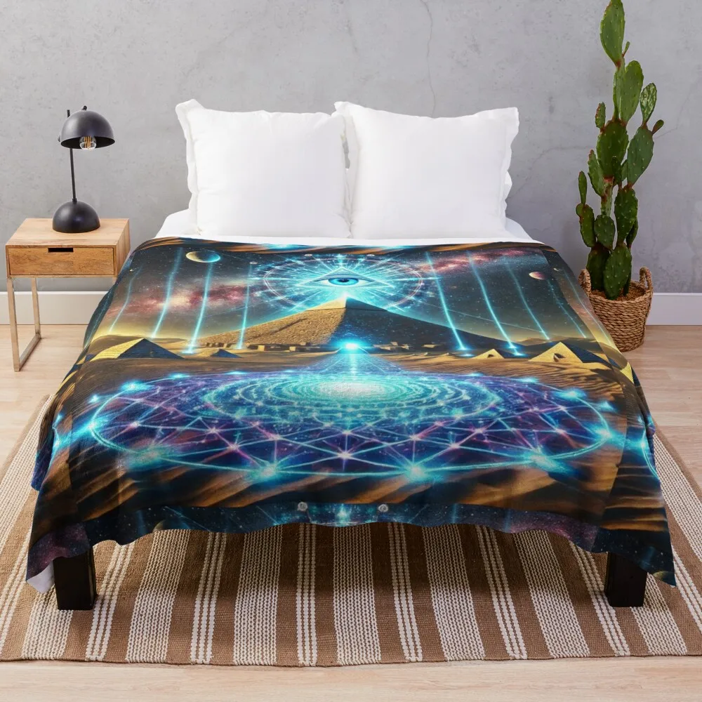 All-Seeing Pyramid: Divine Light and Illuminated Sand Dunes Throw Blanket Flannel Plaid Sofa Throw Single Blankets