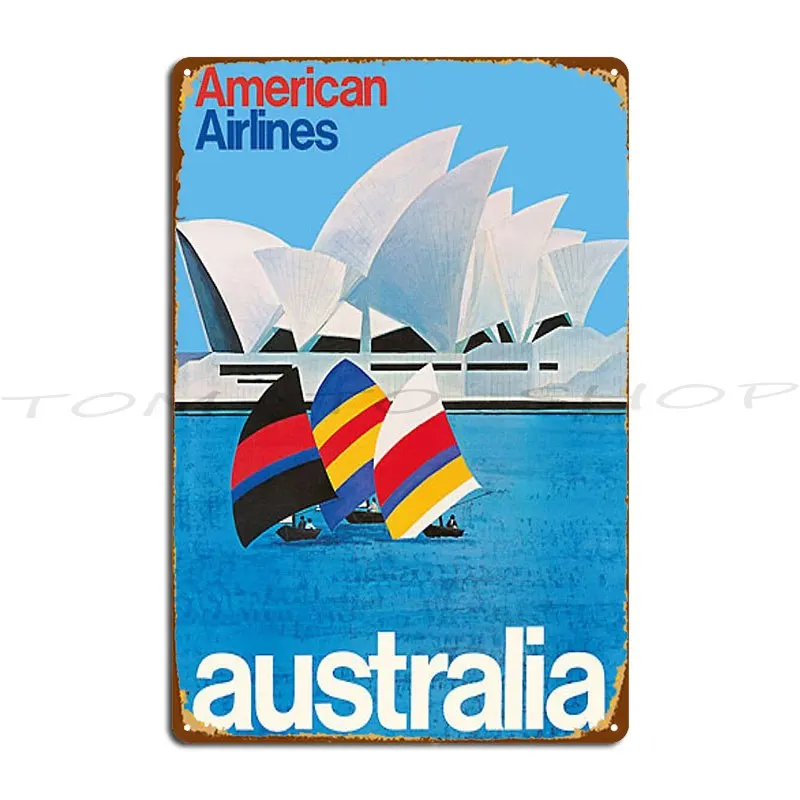 Vintage Australia American Airlines Metal Signs Wall Mural Printing Classic Design Tin Sign Poster