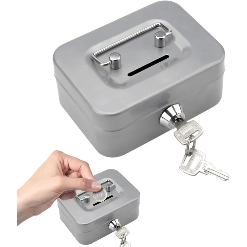 1Pcs New Portable Metal Money Safe Box Lockable Cash Box with Key,Sturdy Coin Boxes for Kids Piggy Box Small Security Lock Box
