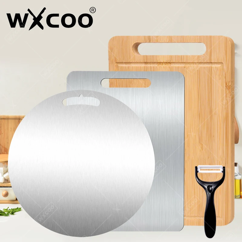 WXCOO Kitchen Cutting Board Double-sided Chopping Board Natural Bamboo or Stainless Steel Cutting Board for Vegetable Fruit Meat