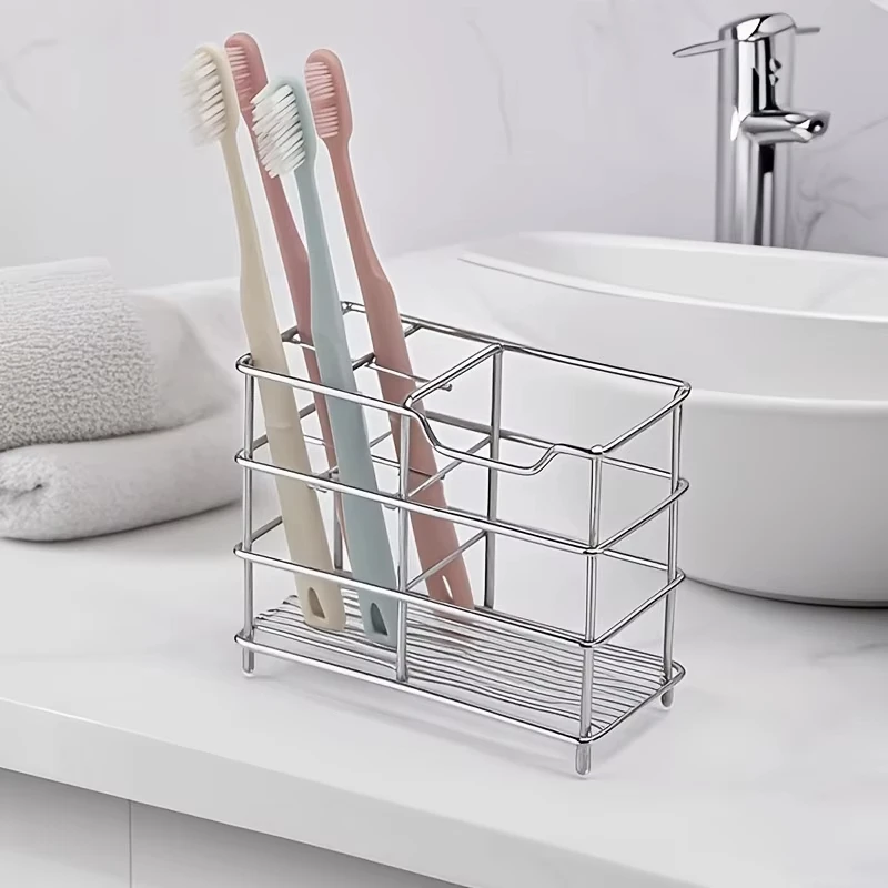 5-Slot Stainless Steel Toothbrush Holder - Space-Saving Freestanding Design, No Installation Required, Ideal for Bathrooms image 2