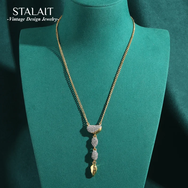 

Vintage Long Rhinestone Gold Color Necklace Pendant Water Drop Wedding Bridal Jewelry Accessories For Women 2025 Trends New