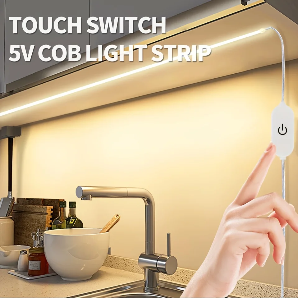 COB light strip, touch control, computer light, dimmable, suitable for home, kitchen, bathroom, bedroom, Christmas party
