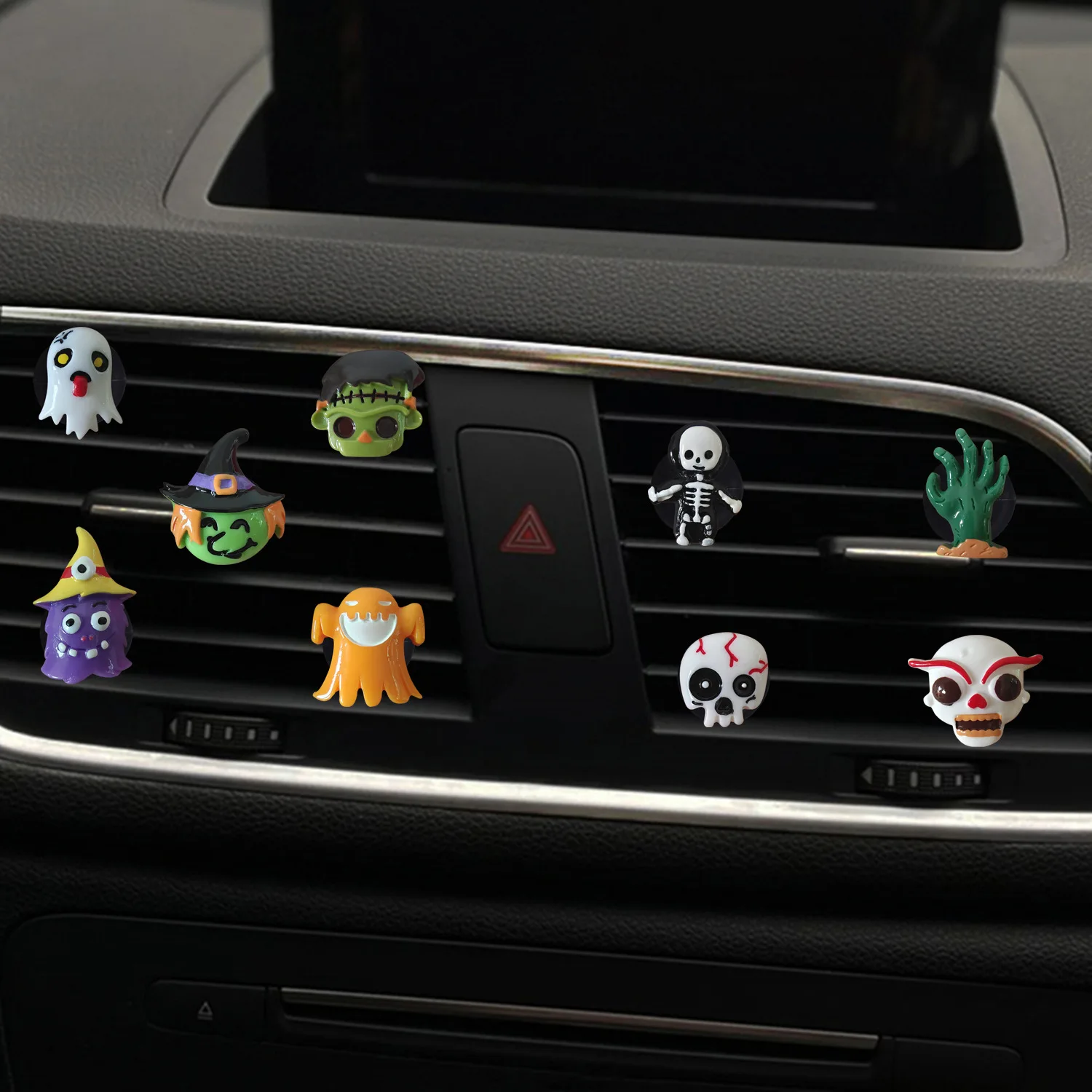 9Pcs/Set Skull Auto Air Conditioner Outlet Decoration Skull Perfume Clip Air Freshener Car Tuyere Fragrance Car Ornament image 2