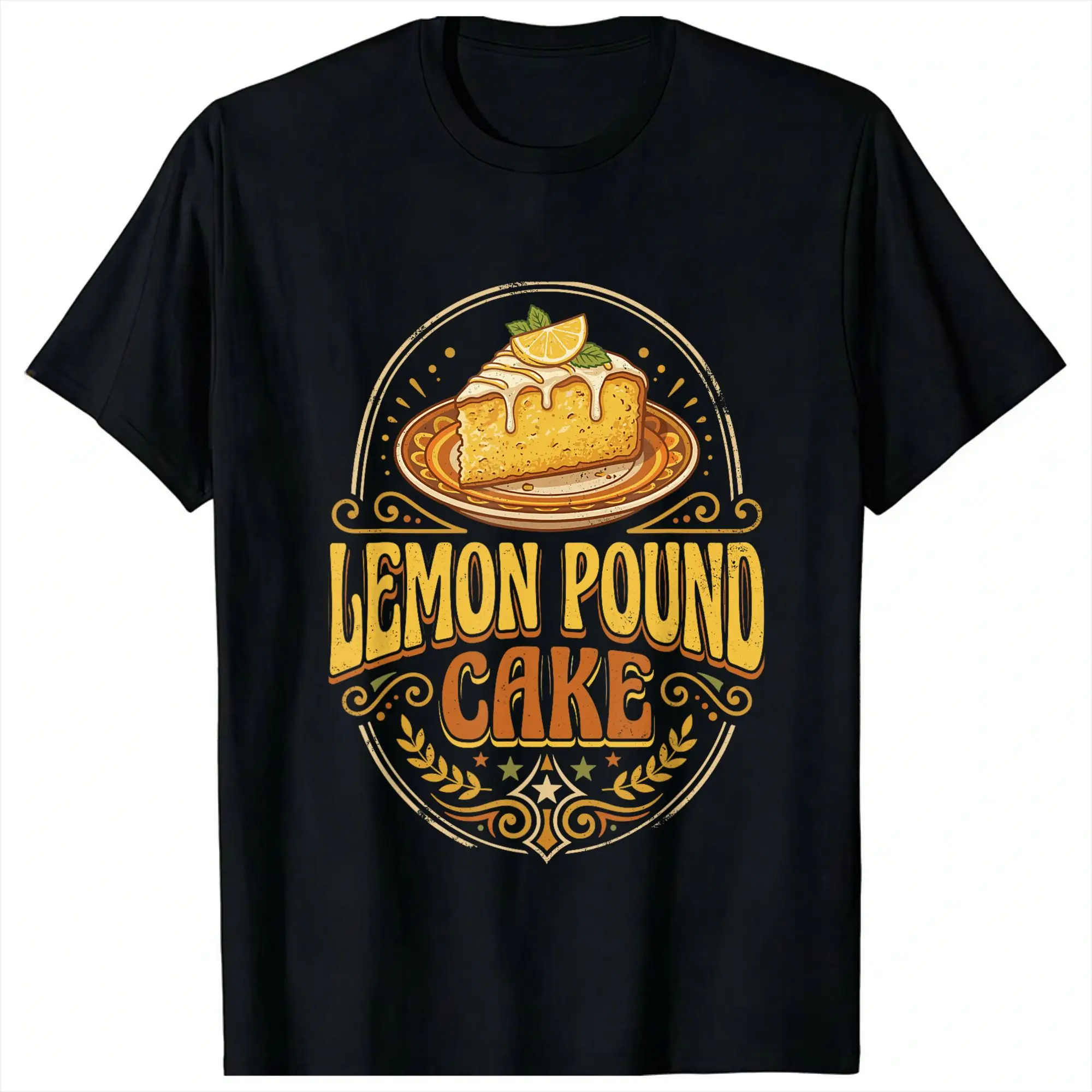 Men's Lemon Pound Cake Slice Retro Dessert Lover T Shirts Top Tees Streetwear Short Sleeve T Shirt O-Neck Tee Shirt New Arrival
