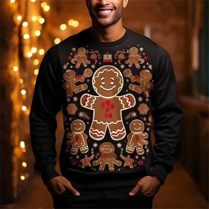 Lovely Gingerbread Christmas Ugly Sweater Unique Holiday Gifts Crewneck Pullover Top 3D Printed Light Xmas Trendy New Hoodie