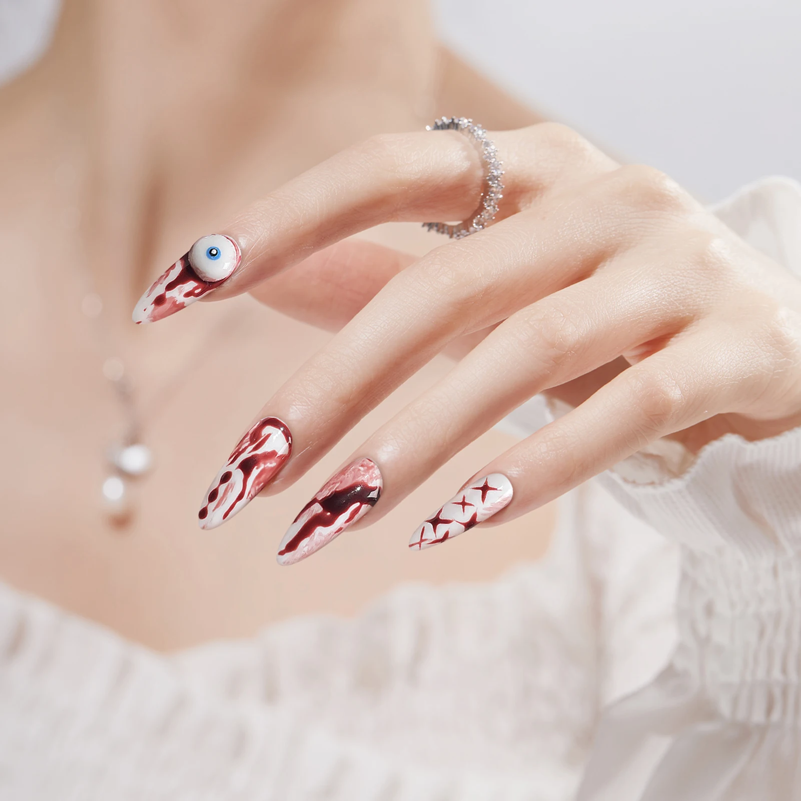 

Gothic Style Press On Nails Halloween Design 10 Pieces Set with Dark Theme for Party and Performance