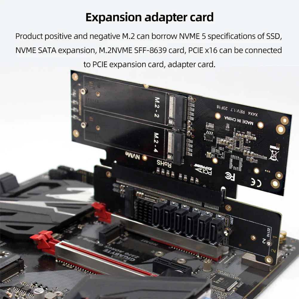 PCIe X16 To X8+X4+X4 Splitter Card Adaptor M.2 NVMEx2 Input Ports Adapter Card Expansion Card Support 2280/2260/2242/2230 SSD