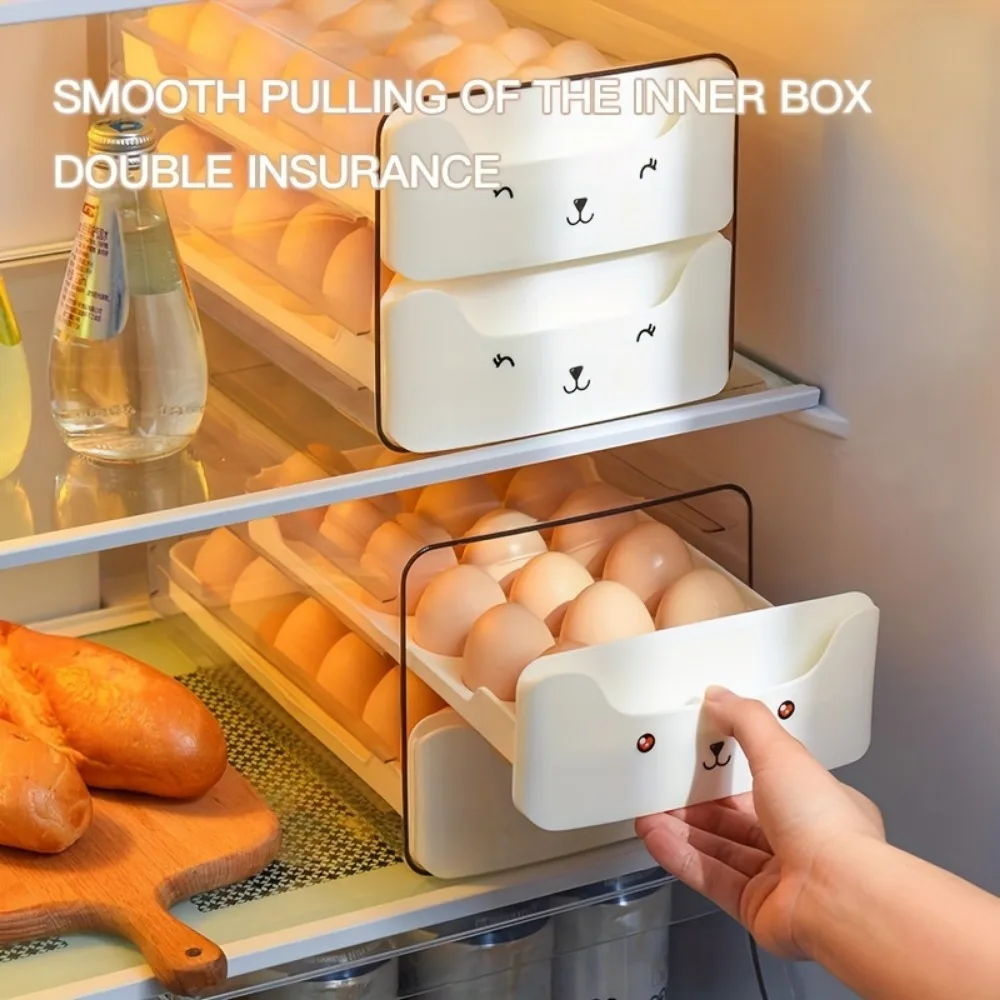 Cute Stackable Egg Storage Box 18/36 Grid Egg Container Refrigerator Drawer Type 1/2 Layer Design Durable Kitchen Organization