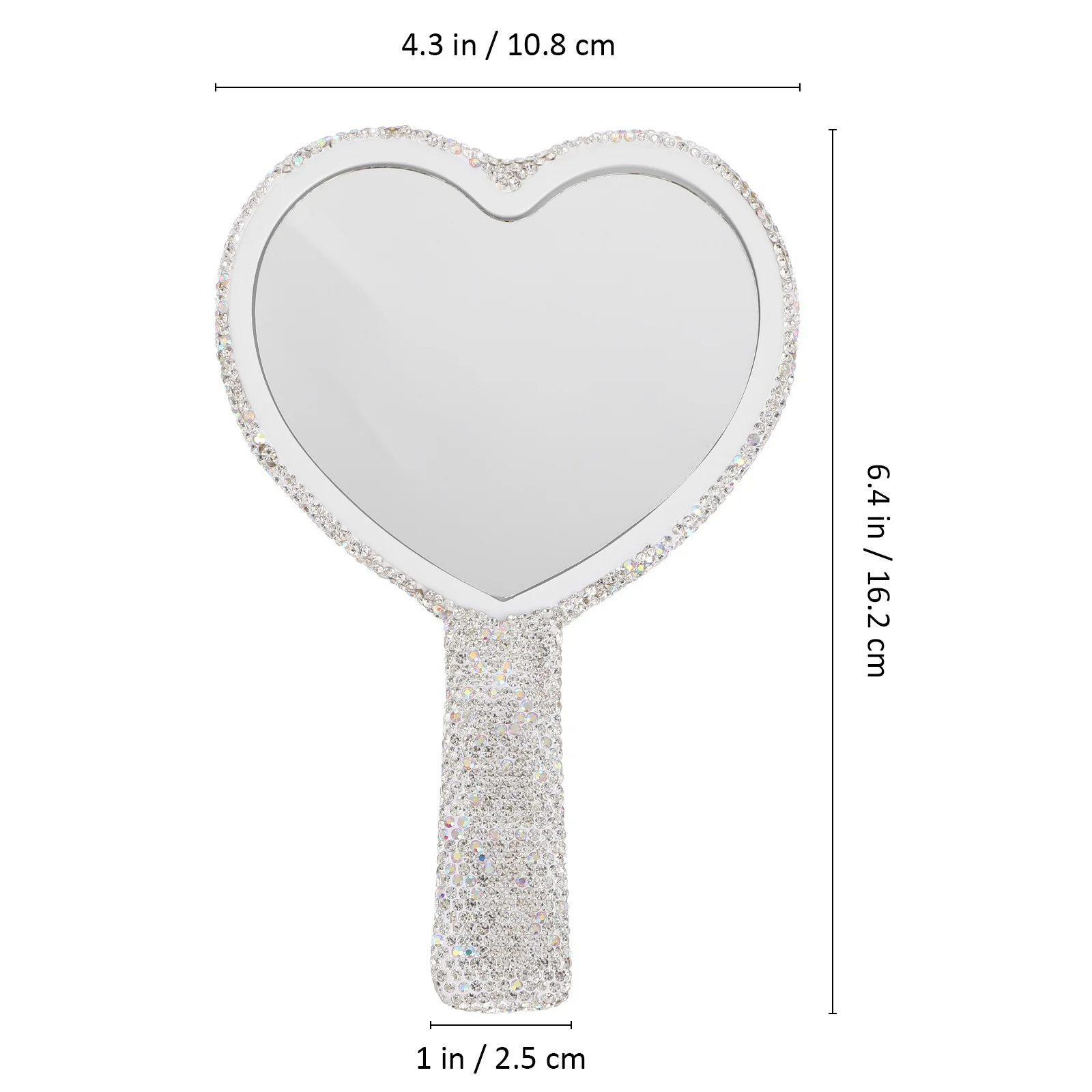 Bling Heart Shaped Mirror Rhinestone Encrusted Stylish Design Clear Reflection Travel Makeup Hand Mirror for Women